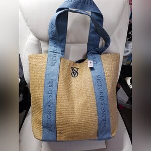 Victoria's Secret Tan and Blue Tote Bag